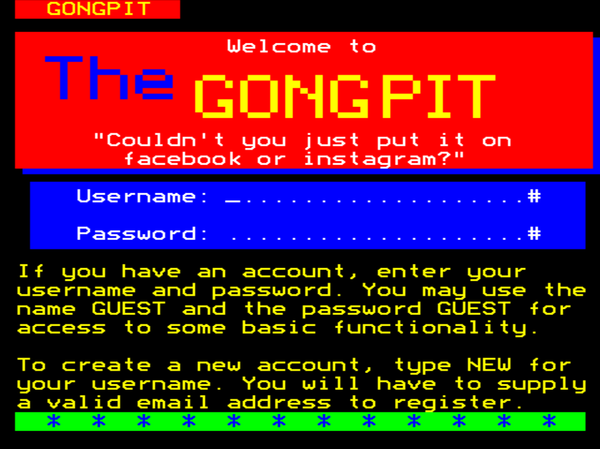Gongpit Login Screen